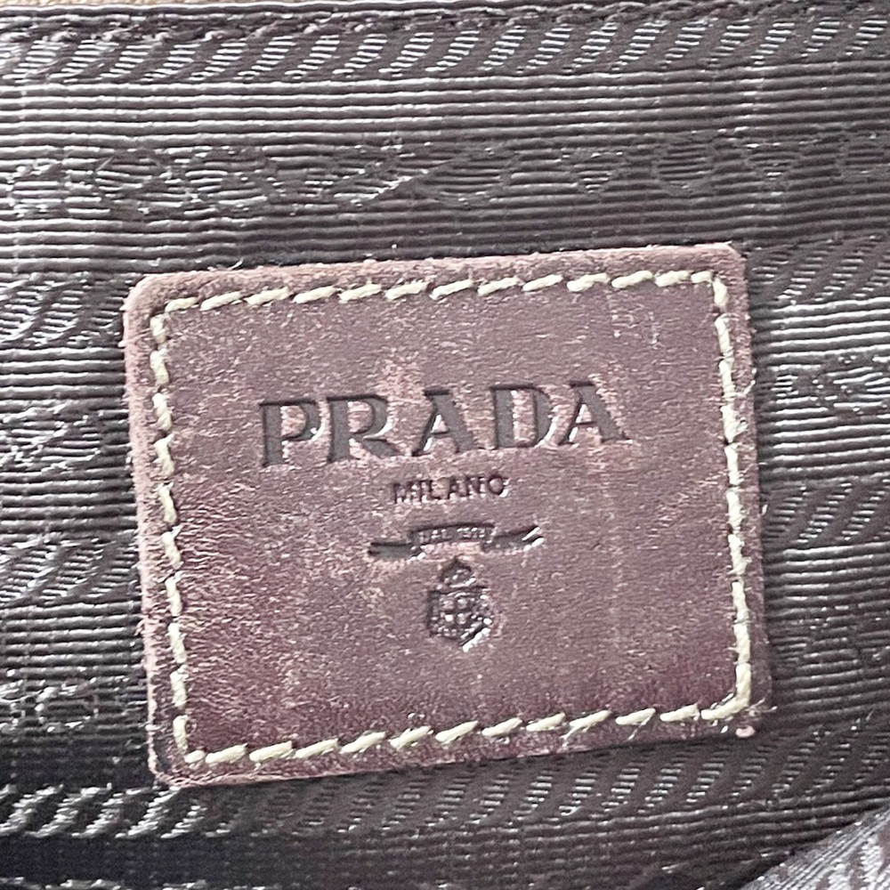 Prada rare brown Canapa canvas embroidered logo brown leather zip pouch - Picture 7 of 10